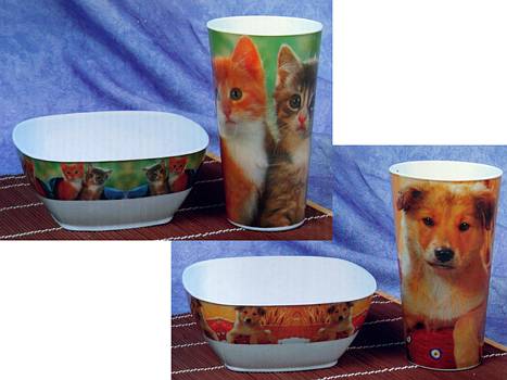 Fr�hst�cksset 2teilig.(Hund/Katze) sort.